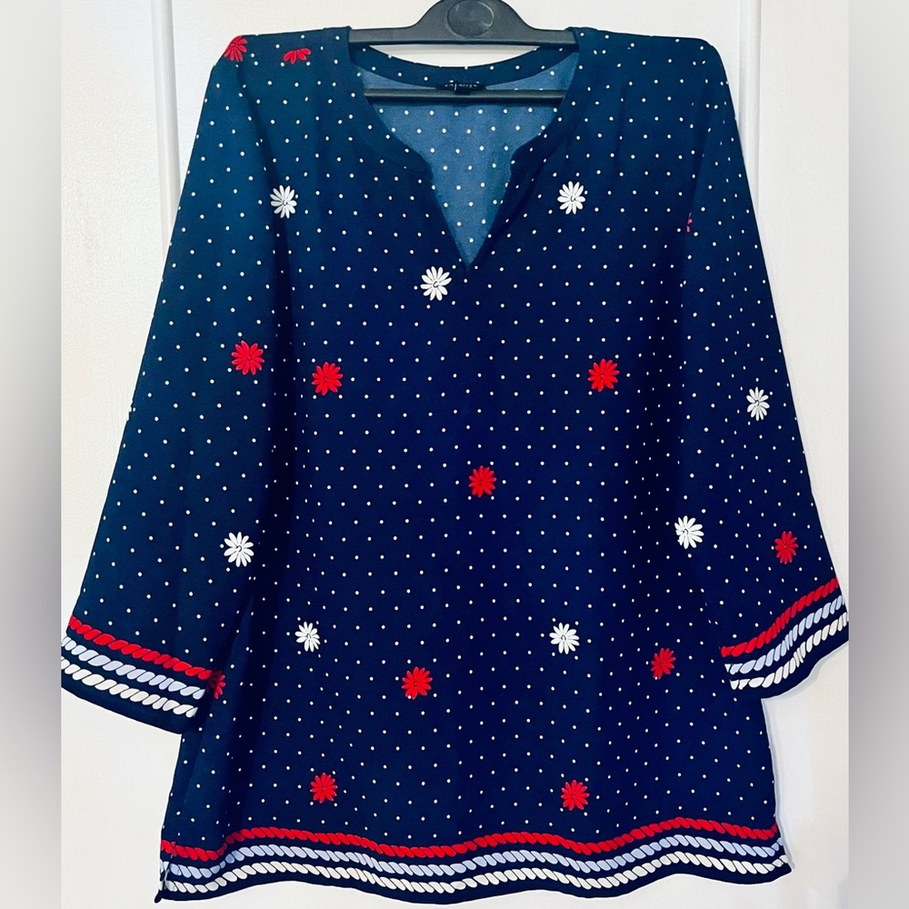 TALBOTS Floral & Dot Nautical Top